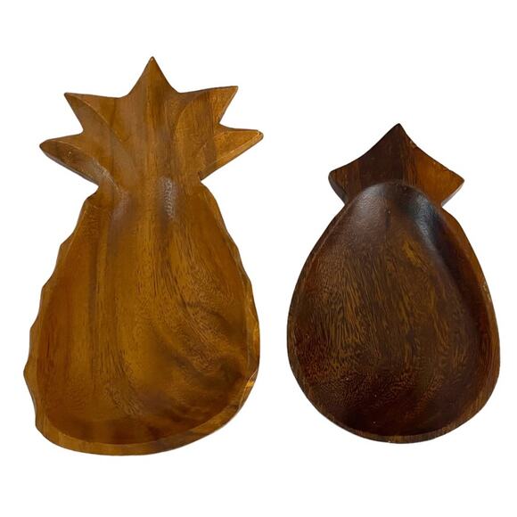 Set of 2 Carved Wooden Pineapple Shaped Bowls Made in Philippines MCM Vintage - Picture 2 of 15